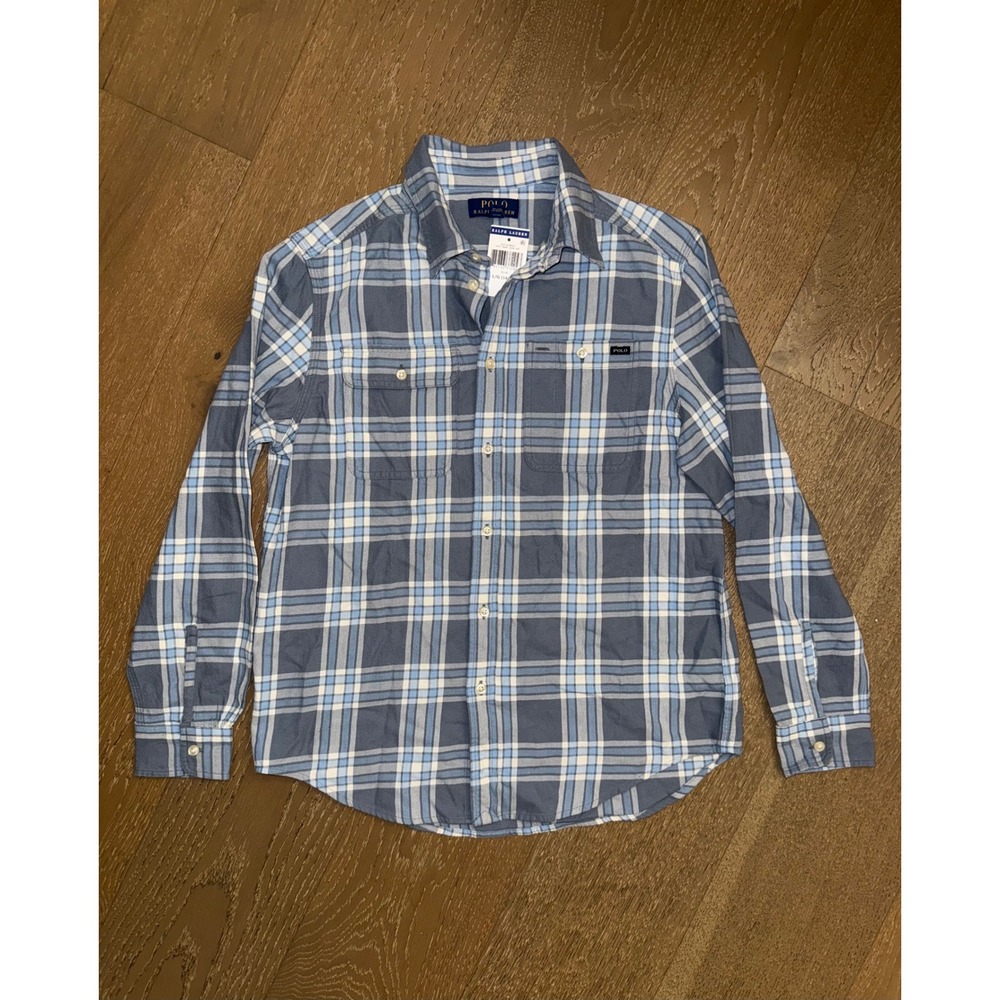 Polo Ralph Lauren Boys Blue White Plaid Button Down Shirt L 14-16 NWT